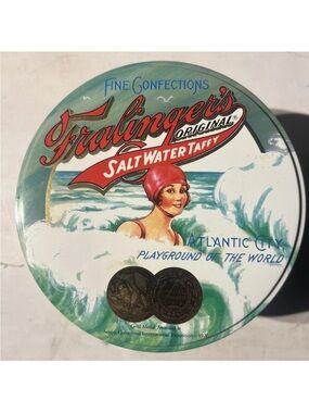 Vintage Fralinger’s Original Salt Water Taffy Round Metal Tin Atlantic City